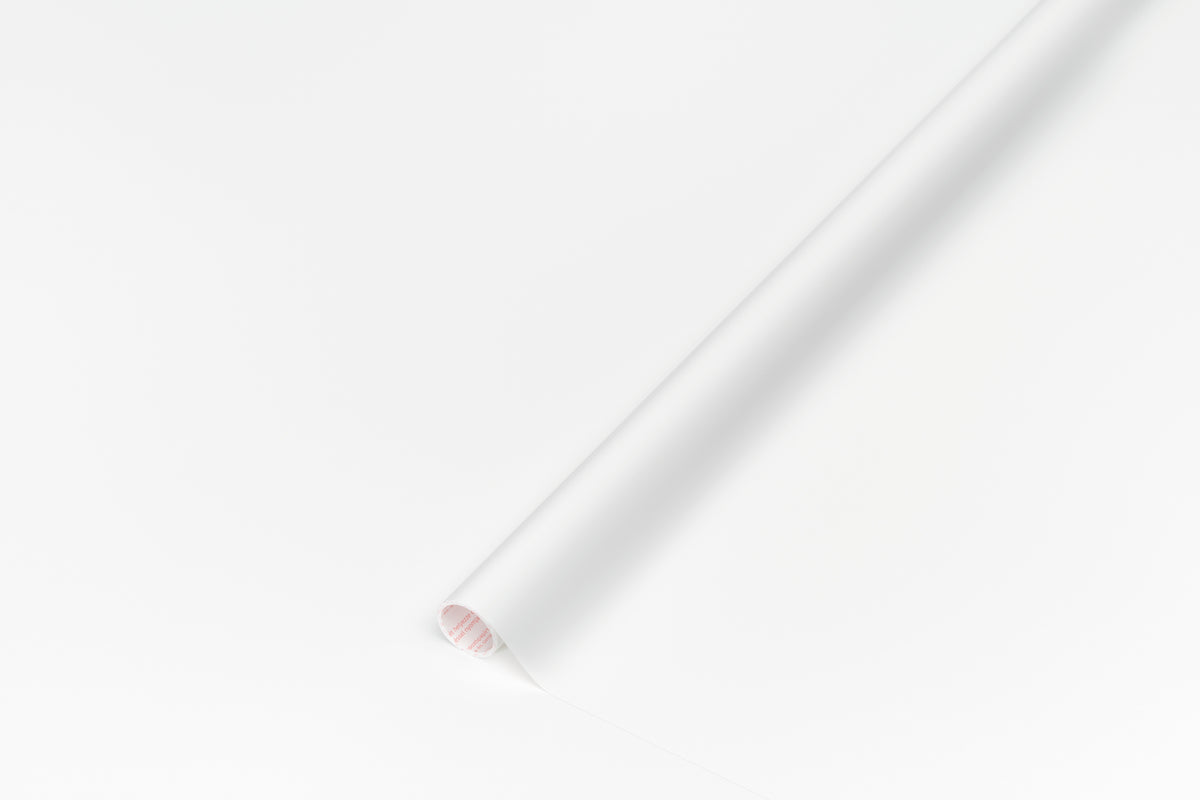 Uni matt hvit kontaktplast – rull med hvit silkematt folie
