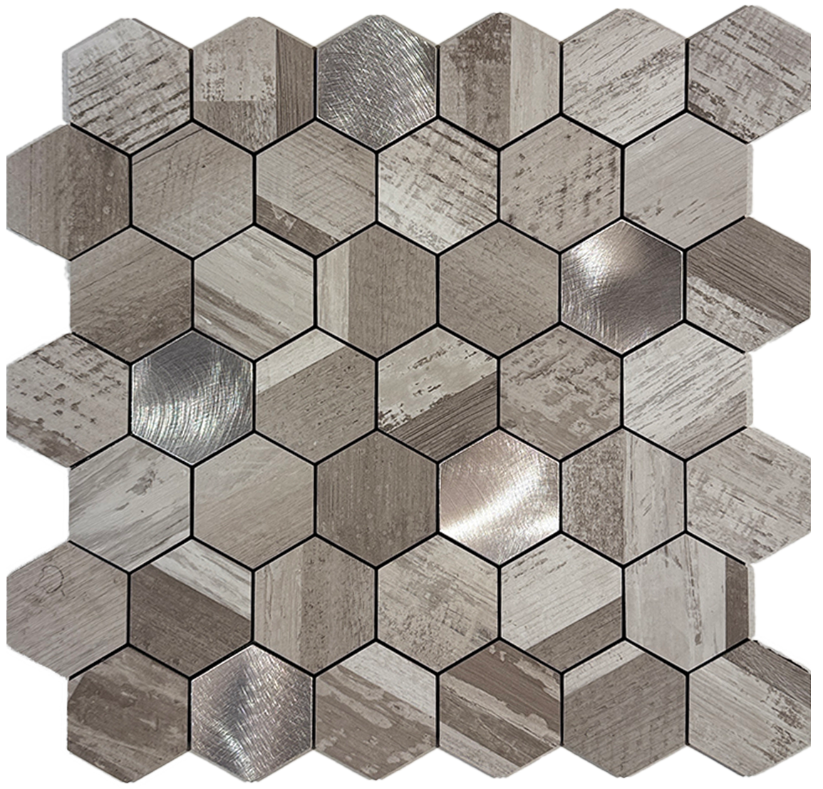 Selvklebende veggfliser trelook og metall hexagon design