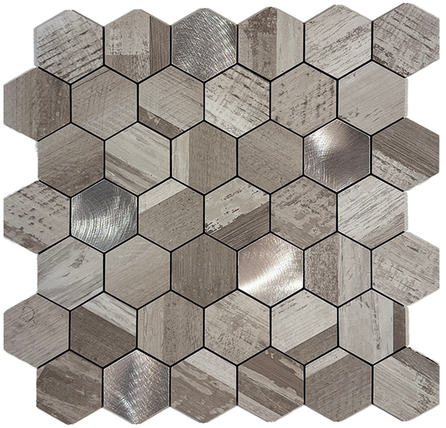 Selvklebende veggfliser trelook og metall hexagon design