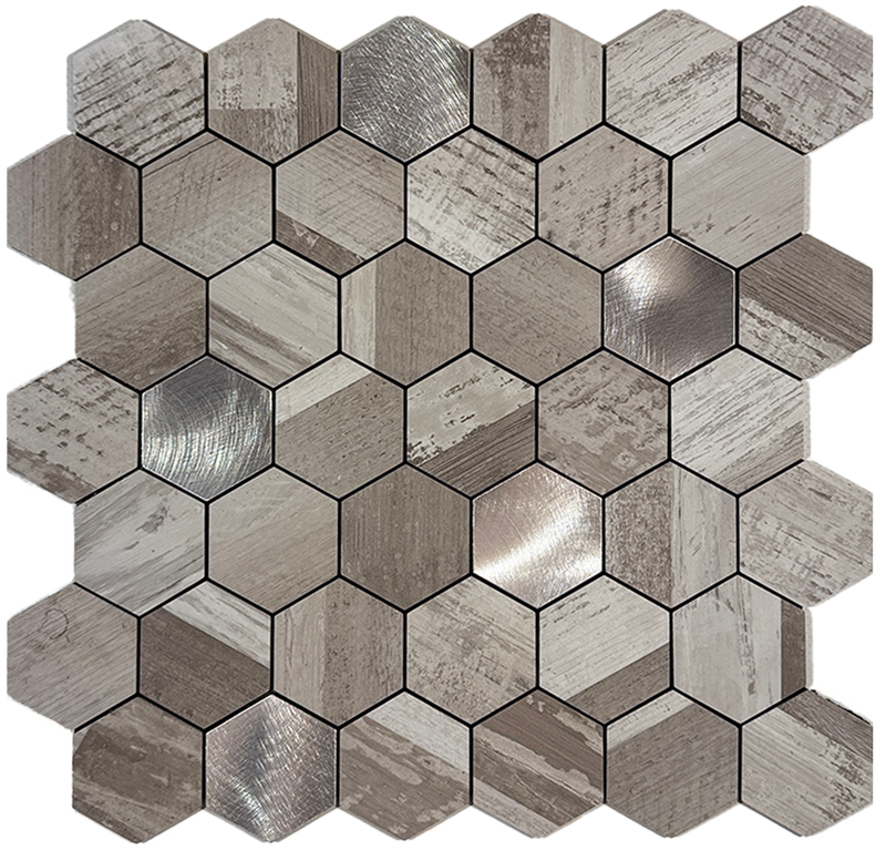 Selvklebende veggfliser trelook og metall hexagon design